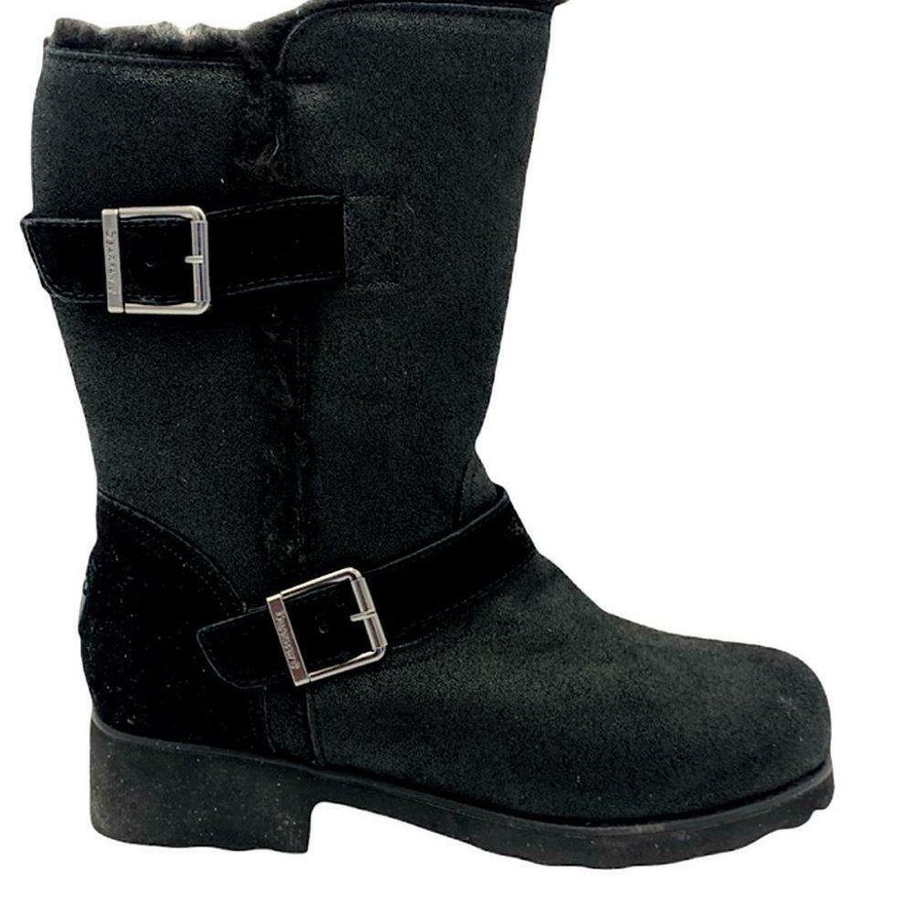 New BEARPAW Sara Suede Boot Black Motorcycle Size 11